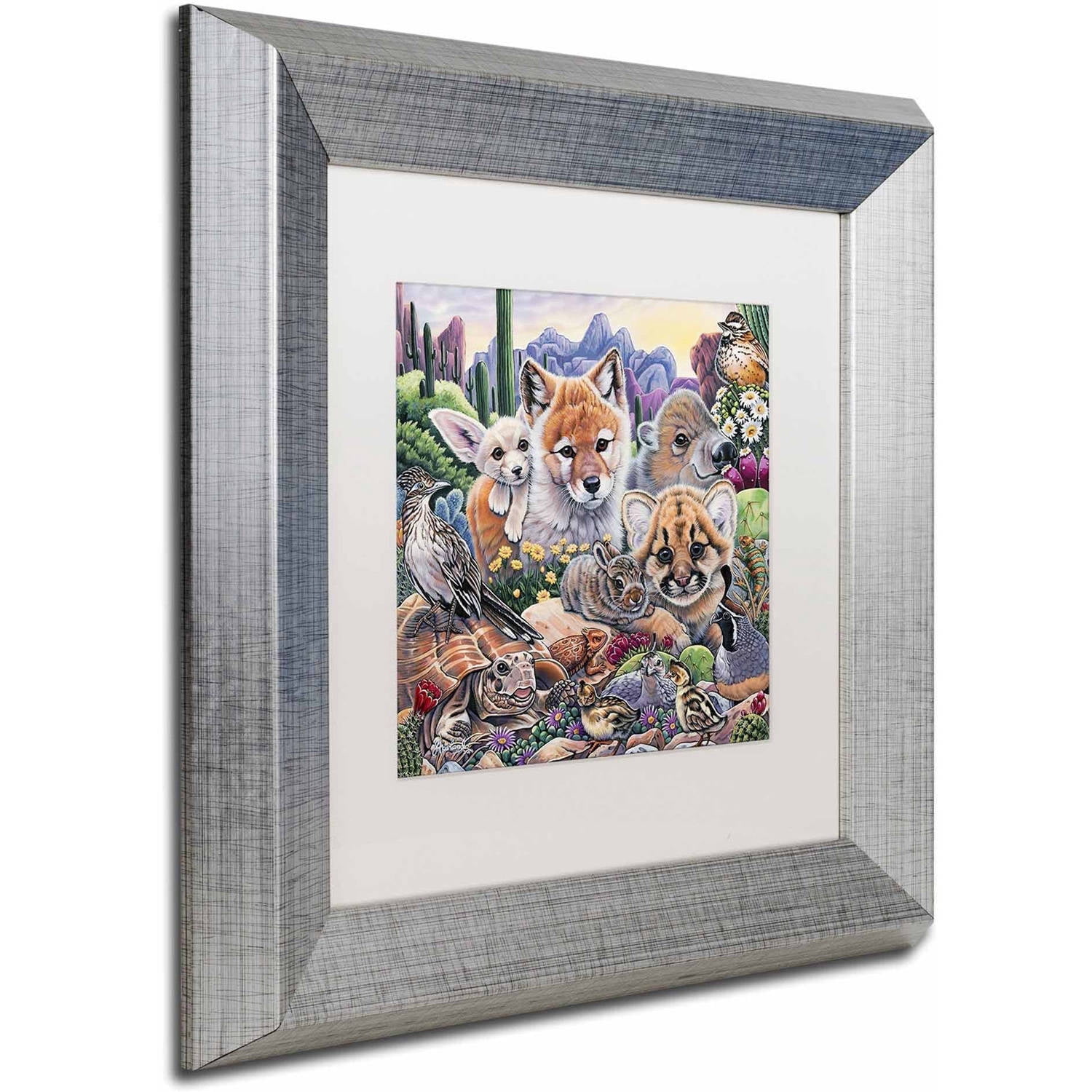 Trademark Fine Art 'Desert Buddies' Canvas Art by Jenny Newland, White Matte, Silver Frame