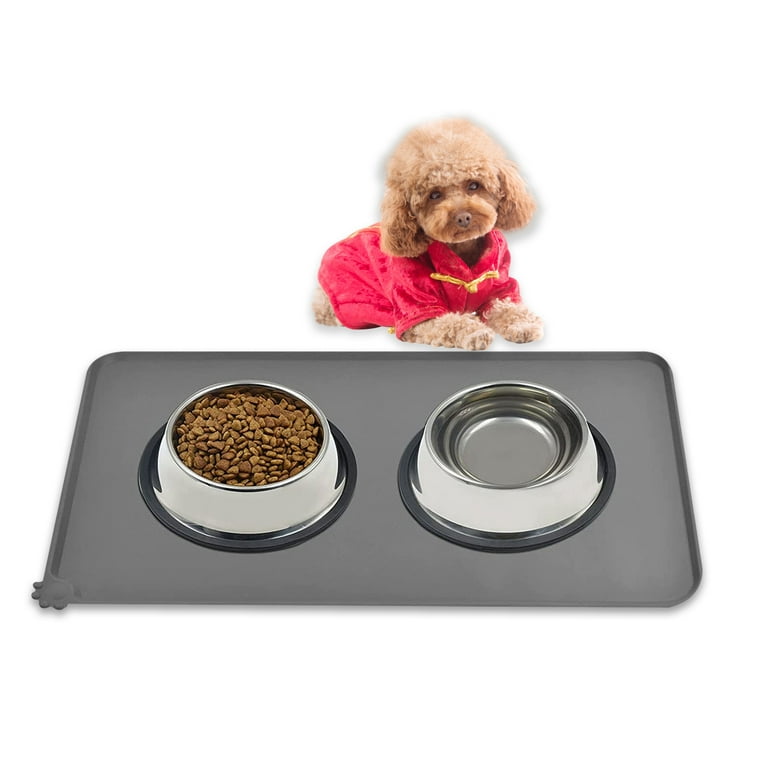 Gray Dog Food Mat, Small 18.5 x 11.5 Pet Bowl Mat for Food and