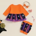 thumbnail image 6 of Newborn Baby Girls My First Halloween Outfits Pumpkin Ghost Romper Tutu Dress and Cute Headband Leg Warmer Set, 6 of 8