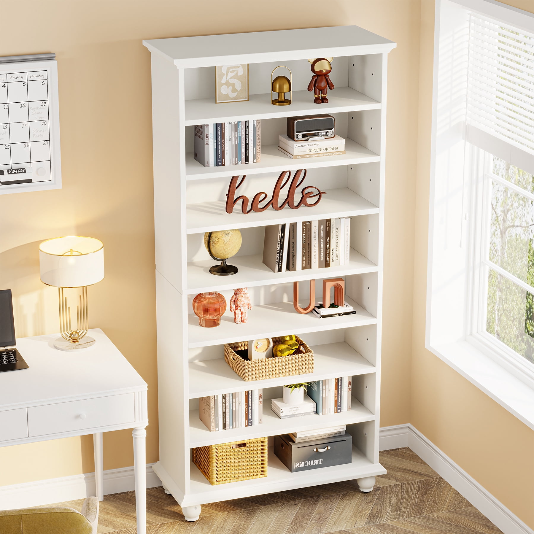 Tribesigns 9 Tiers Bookcase with LED Lighting White Bookshelf with 64 Color Lighting Options