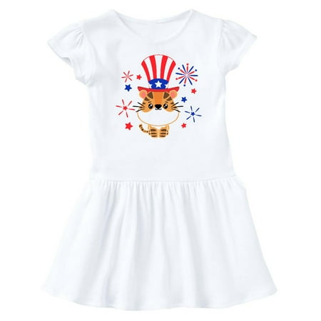 

Inktastic 4th of July Cute Tiger with Blue and Red Fireworks Gift Baby Girl Dress