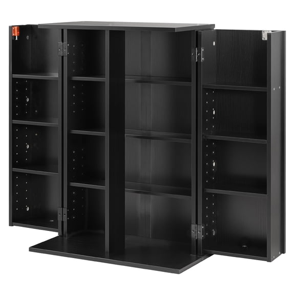 KFFKFF 4-Tier Media Storage Cabinet, 24.02 x 14.49 x 33.31 in Organizer for CDs, DVDs, Books, Games, and More, Ideal for Living Room, Home Office, or Recording Room, Black
