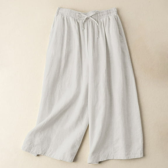 YLHFASHION Cotton Linen Wide Leg Pants Women'S Summer Thin High Waisted Slim Casual Pants White- Women Blendingpants (Xxxl)