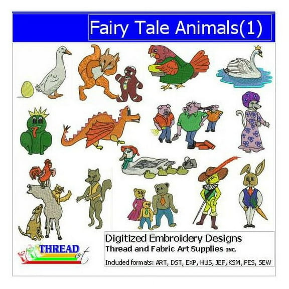 Fairy Tale Animals(1) Embroidery Designs - All Popular Formats Included - Loaded on USB Stick