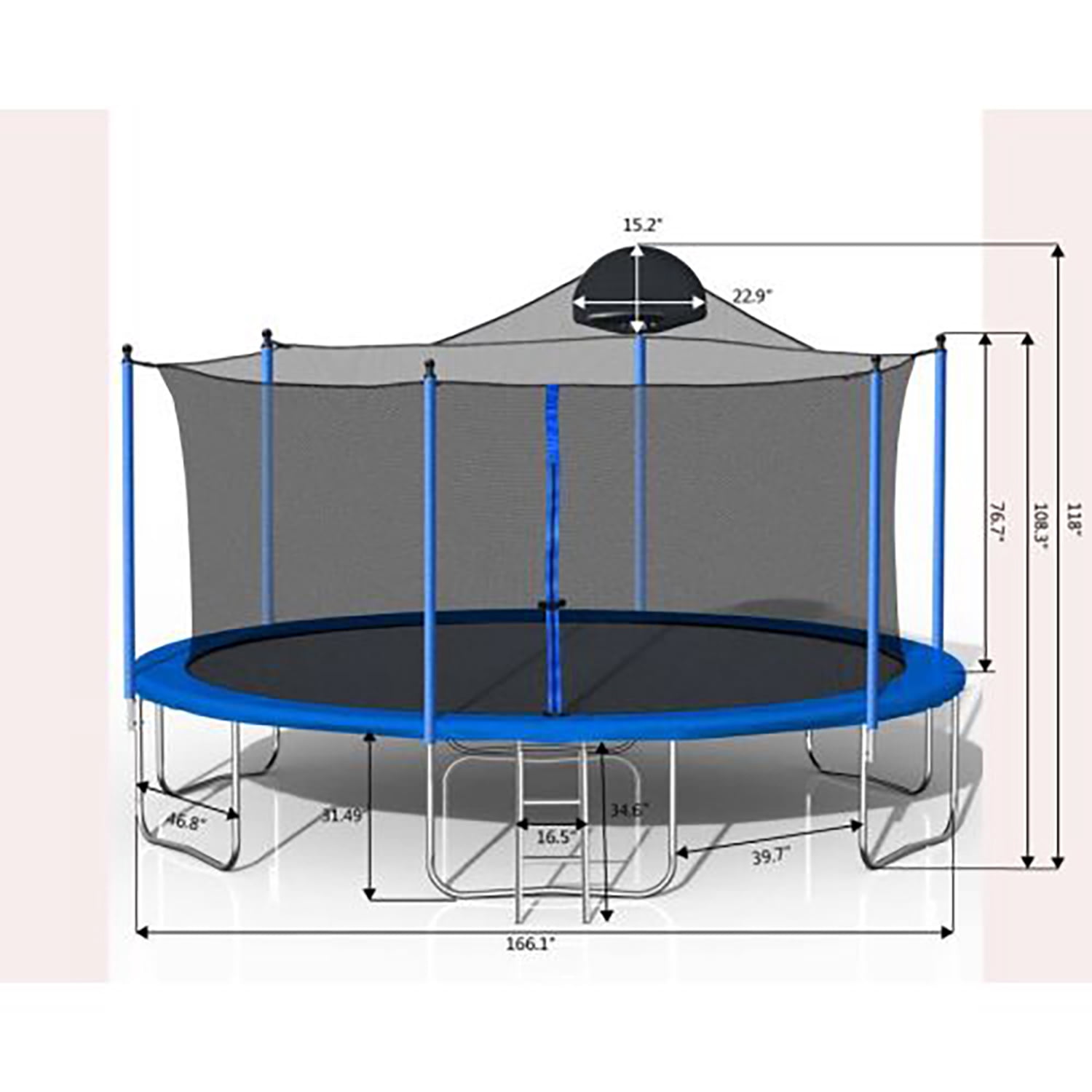 KEHOMY 14FT Trampoline for Adults & Kids with Basketball Hoop, Outdoor Trampolines w/Ladder and Safety Enclosure Net for Kids and Adults