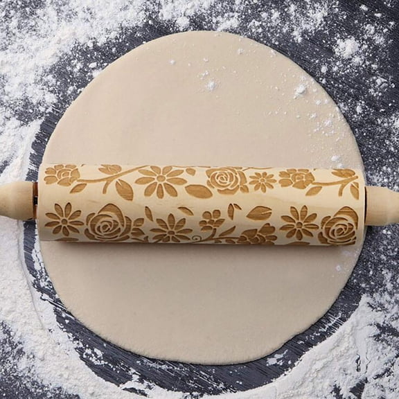 Snmubt Various Patterns Of Rolling Pin Wooden Carved Dough Stick Kitchen Gadgets (Wooden)