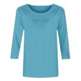 thumbnail image 5 of Sevevn Fashion Women's Casual Print Round Neck 3/4 Sleeve T-shirt Blouse Sky Blue XXL Savings Up to 30% Off, 5 of 5