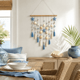 thumbnail image 2 of Beach Coastal Wall Decor Handmade Ocean Themed 15.75 Inch Boho Wall Art with Starfish Seashells Blue White Beaded Tassel Hanging on Wooden Rod for Farmhouse Bathroom Bedroom Kitchen Dining Room, 2 of 8