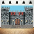 thumbnail image 3 of 12 x 10 ft Medieval Castle Backdrop, Knight Castle Medieval Party Decoration Banner, Medieval Arches Entrance Door Stone Wall Background Polyester for Kids Boys Birthday Party Photo Props Supplies, 3 of 4