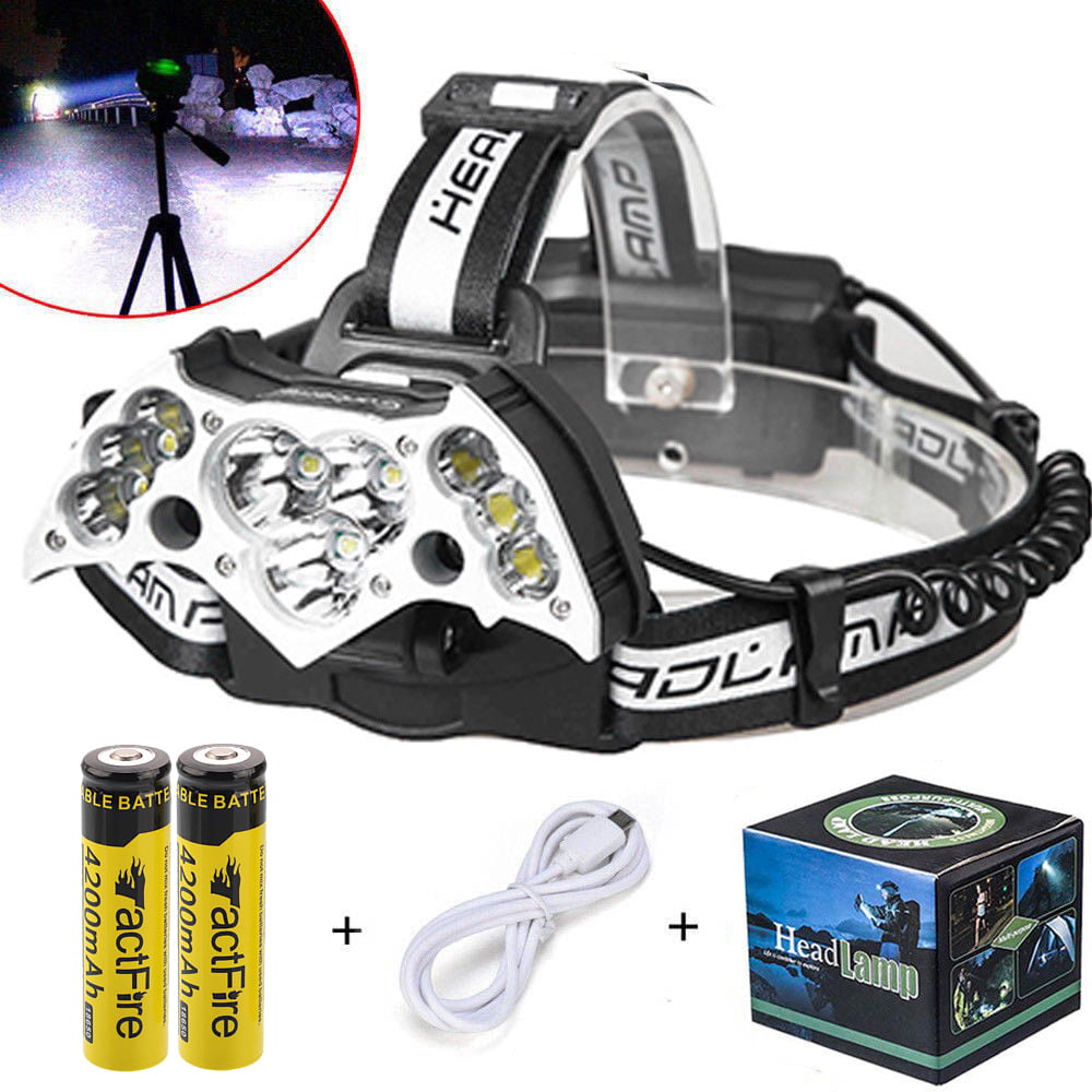 USB Cable 200000LM Rechargeable 9-LED Headlamp Headlight Torch Lamp Battery 
