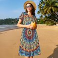 thumbnail image 4 of Rateoe Round Mandala Pattern Women’s Short Sleeve Dress – Casual Elegant Summer A-Line Dress for Everyday Wear, 4 of 6
