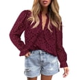 thumbnail image 1 of Blusa para Mujer PRETTYGARDEN Roja Vino Manga Larga con Encaje Talla M, 1 of 6
