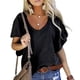 thumbnail image 3 of Blusa de manga con volantes Cuello en V Color puro Blusa casual Camisa superior para mujeres Citas Verano Negro M, 3 of 6