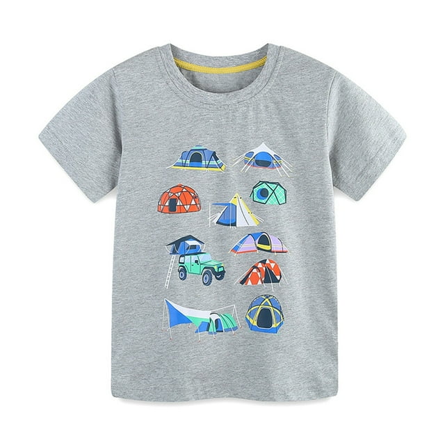 SGFCWSX T-Shirt Graphique pour Garçons, Col Rond Manches Courtes Coton Été Décontracté Gris 3-4T