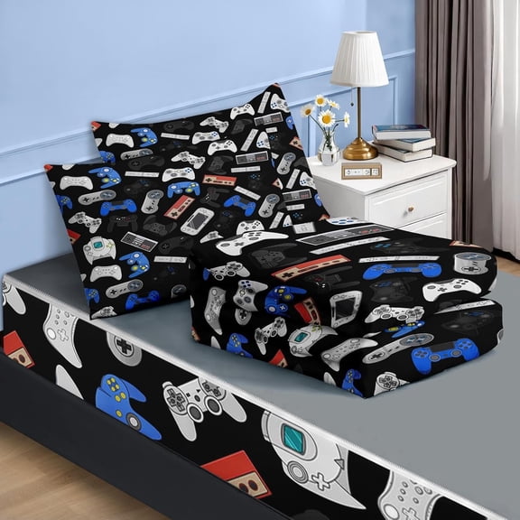 Zipper Bedding Twin Retro Colorful Gamepad Zip Up Bedding Set for Boys and Kids