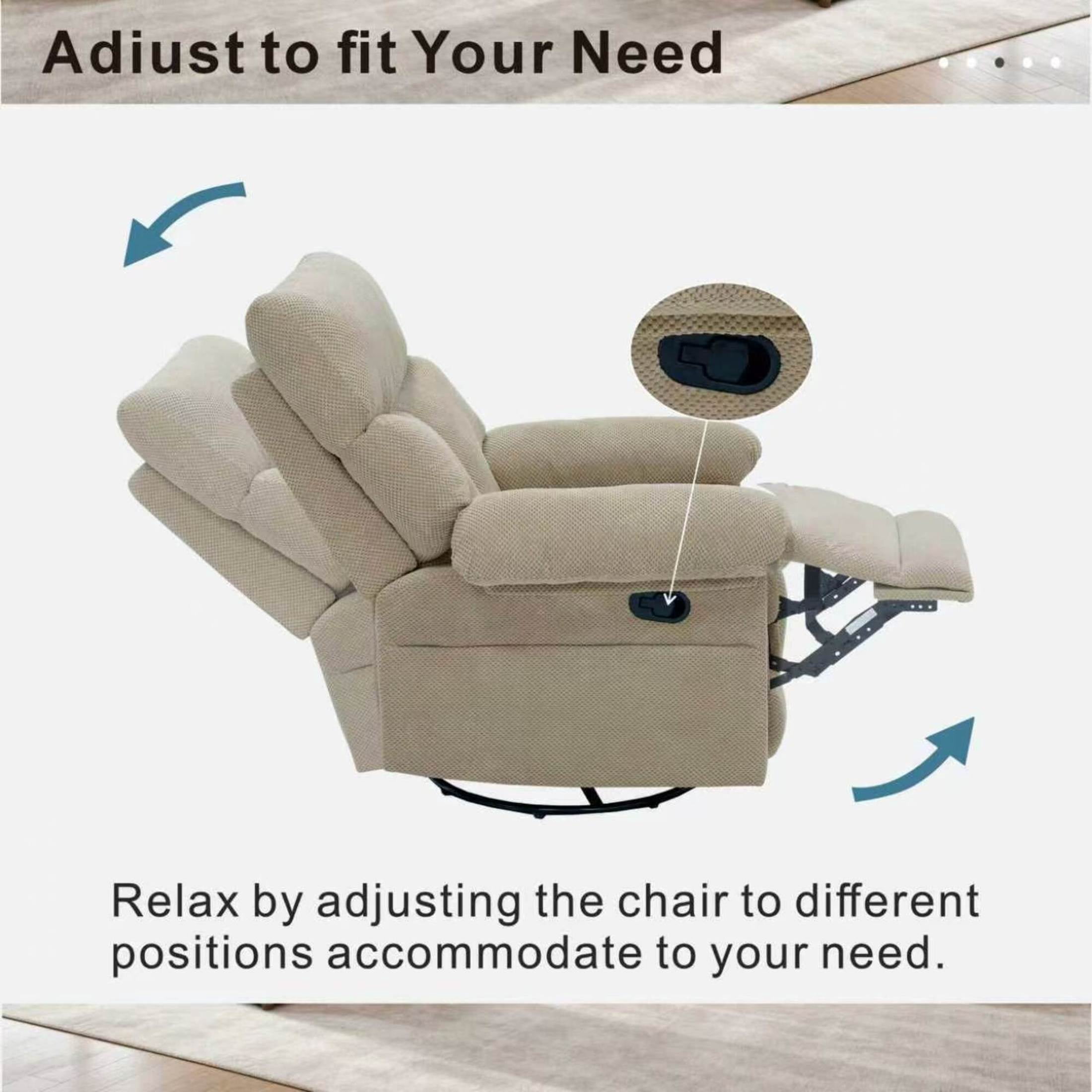 Noble House Modern Swivel Rocker Recliner Chair, Manual Glider Recliner with Textured Fabric, Camel