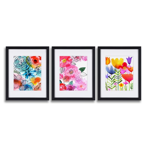 Abstract Floral Wall Art Colorful Flower Picture With Black Frame And