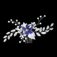 thumbnail image 1 of Nvzi Horquillas para el pelo de boda con flores para novias, peinetas con perlas de cristal, pinzas para el pelo, accesorios para el pelo de boda dorados, joyas, color azul, 1 of 4