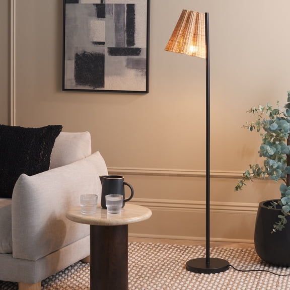 Safavieh 59" Mio Modern Cane and Iron Floor Lamps, Natural/Black