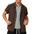 thumbnail image 2 of VEKDONE Men's Button Down Shirts Summer Short Sleeve Collared V Neck Tee Casual Solid Color Loose Fit Business Work Tops Coffee XXL, 2 of 6