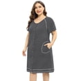 thumbnail image 3 of Women's Striped Sleepwear Button Down Duster Robe Short Sleeve House Dress Nightgown With Pocket XL-4XL, 3 of 6