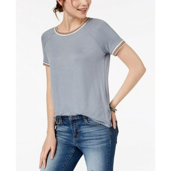 Hippie Rose Juniors Crew Neck Ringer T-Shirt Slate Blue M