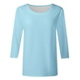 thumbnail image 4 of Conairie Women Crew Neck T Shirts Casual Loose 3/4 Sleeve Tunic Tops Solid Classic Dressy Breathable Basic Blouses Vacation Clothes Light Blue XXXL, 4 of 4