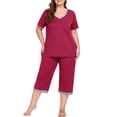 thumbnail image 2 of Cueply Women Plus Size Pajamas Set Short Sleeve Pjs Sleepwear Loungewear Nightwear with Pockets, 2 of 6