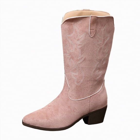 UngA Cowboy Boots Women Pointy Toe Women's Western Boots Cowgirl Boots Mid Calf Boots Pink,Size 8