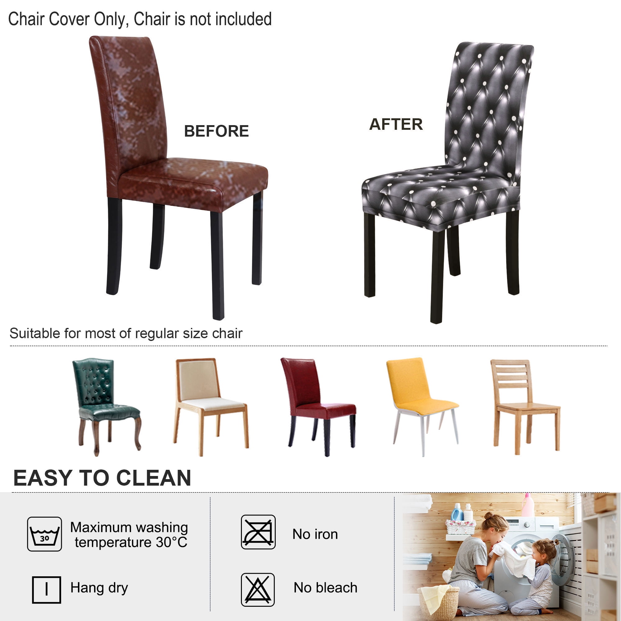 Unique Bargains Stretch Washable Chair Cover for Dining Room Dark Gray