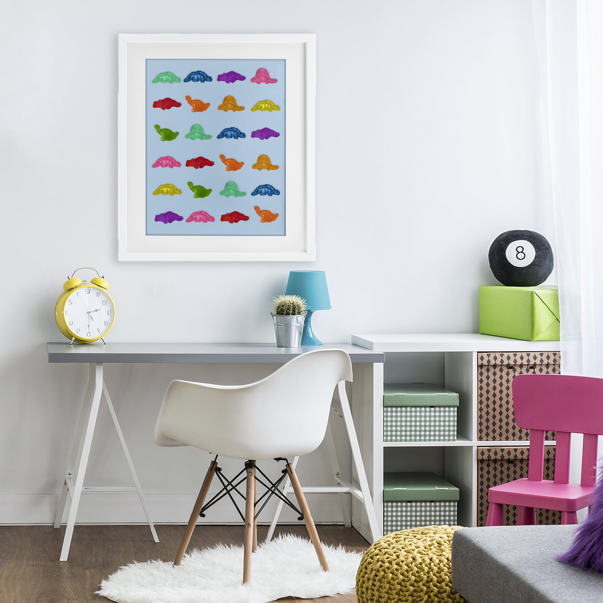 Stupell Industries Colorful Dinosaur Gummies White Framed Print Under Glass, design by LISH Creative