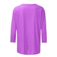 thumbnail image 4 of Womens Linen Tops Long Sleeve Solid T shirt Mid length 3/4 Sleeve Blouse Round Neck Casual Tops, 4 of 5