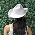thumbnail image 3 of Doomiva Women's White Cowboy Hat Shiny Rhinestone Fringe Western Bridal Cowgirl Hat Fancy White One Size, 3 of 5