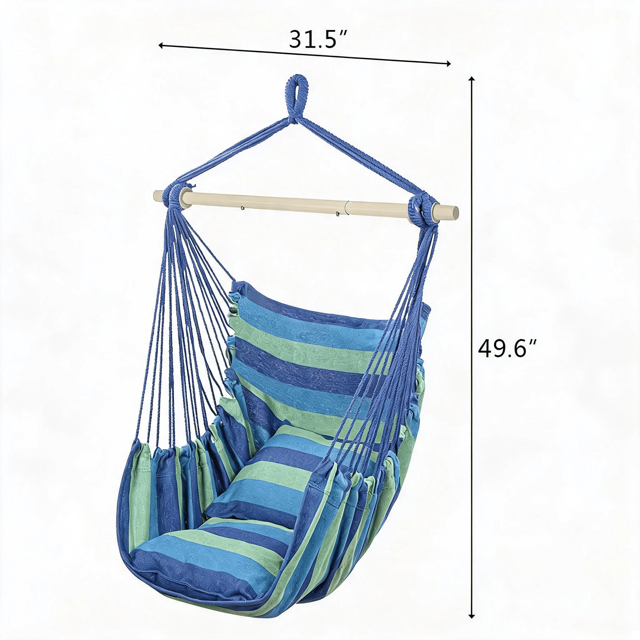 Distinctive Cotton Canvas Hanging Rope Chair with Pillows Blue
