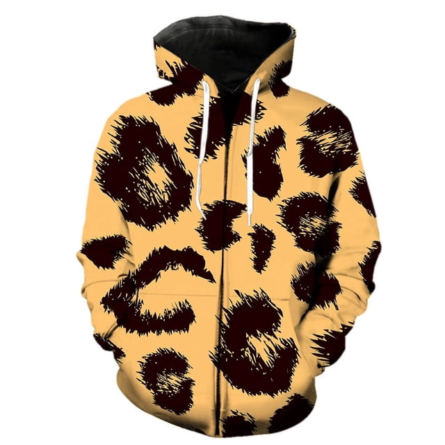 Sudadera con capucha para hombre, con estampado 3D de leopardo y cremallera, estilo Harajuku, de manga larga, estilo hip hop