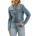 thumbnail image 4 of INSPIRE CHIC Women's  Jacket Denim Collarless Button Down Western Long Sleeve Jean Cropped Jackets M Vintage Blue, 4 of 6