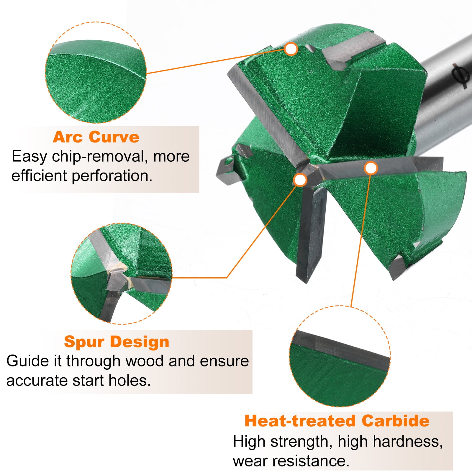 Uxcell 2 Pieces Forstner Drill Bits 1-1/2" (38mm) Carbide Upgraded 3 Flutes Wood Hinge Drill Bits for Hole Drilling