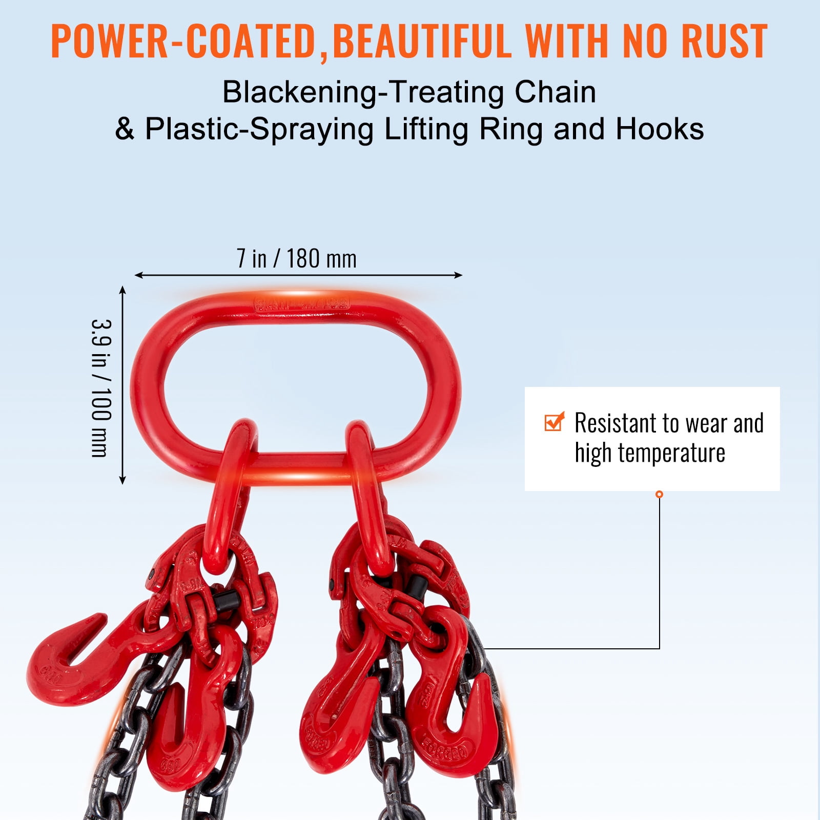 KFFKFF Chain Sling, 5/16 inch x 5 ft Lifting Chains with Hooks, G80 Engine Chain Hoist Lifts, 11000 lbs/5 Ton Lifting Sling Chains for Engine Hoist, Engine Lift Chain with 4 Leg Grab Hooks