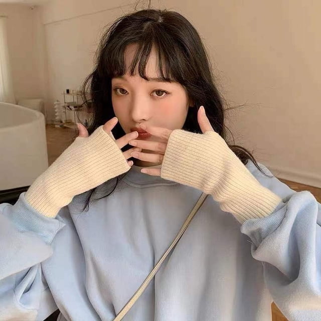 Guantes sencillos de lana para otoño e invierno, resistentes al frío, con dedos abiertos, para estudiantes, con pantalla táctil, de punto grueso y con marea