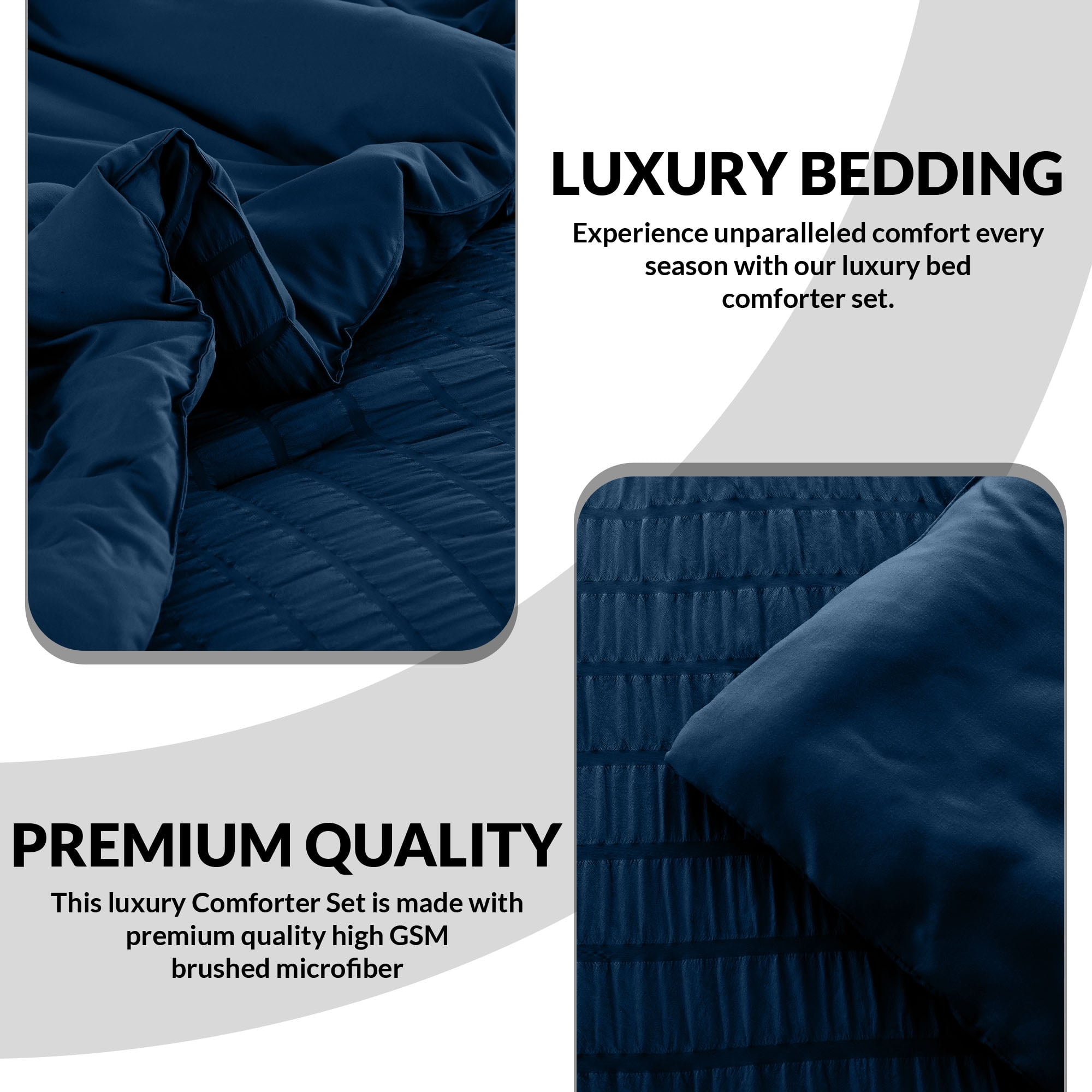 Lux Decor Collection Twin Seersucker Bedding Comforter Set – All-Season 8 Pieces Bed in a Bag Includes Comforter, Sheets, Pillow Sham, Bed Skirt & Decorative Pillow for Ultimate Comfort - Navy