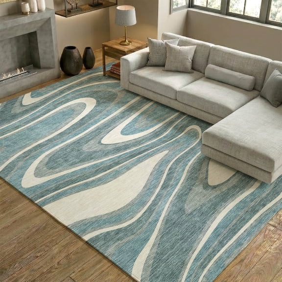 Addison Rugs Mayfield Premium Machine Washable Contemporary Abstract Teal Rectangle Rug, 10' x 14'