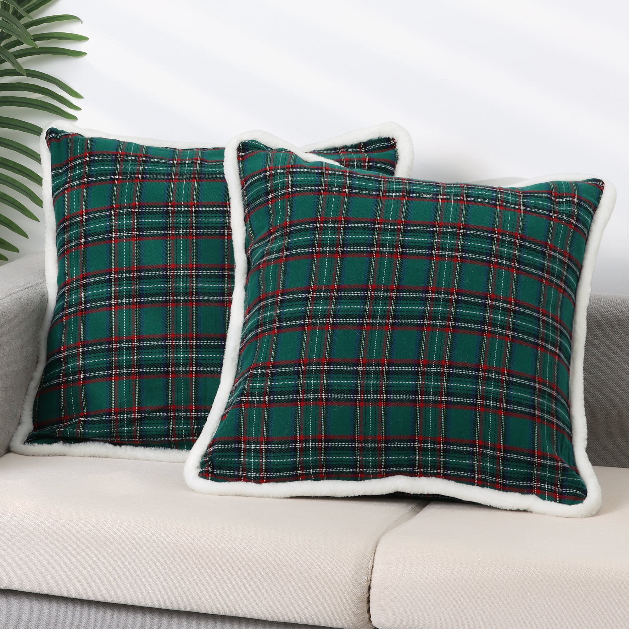Unique Bargains 2 Pack Plaid Pillow Covers Double-Sided Checked Decorative Pillow Covers Green 18" x 18"