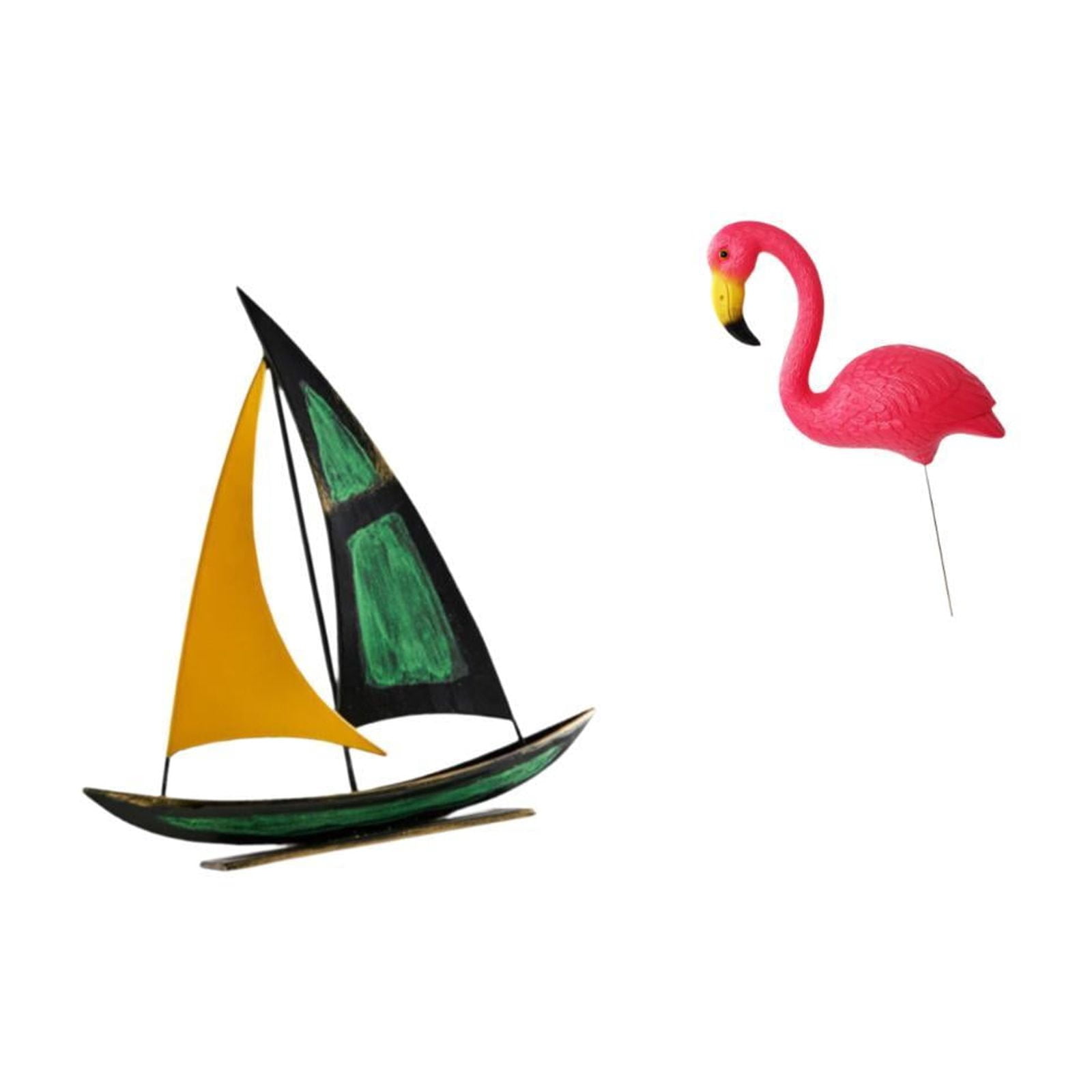 Dualoai Iron Sailboat Bird Sculpture Tabletop Ornament Feng Shui Decor Collection Decorative Figurine for Table Centerpiece Desk Bookshelf Yard Art Ornament Fairy Garden Accessories Flamingo