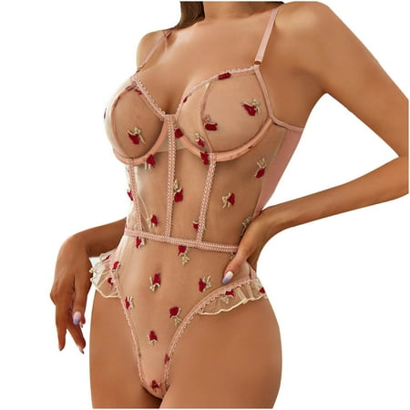 Elainilye Fashion Womens Lingeries Exquisite Artificial Lace Lingerie Bra with Briefs Set Intimates Sleepwear Pink