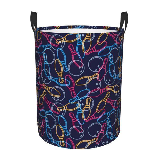 Balery Multicolor Bowling Cesta de ropa redonda con asas, impermeable, independiente, para ropa, juguetes, dormitorio y familia-Medium