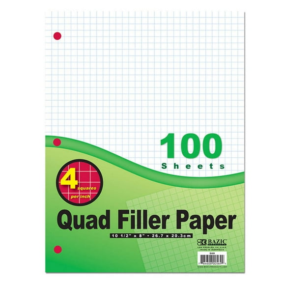 BAZIC Filler Paper Loose Leaf 100 Sheet, 4-1" Quad Ruled, 1-Pack