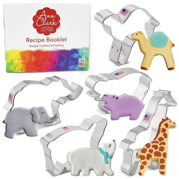 Ann Clark Safari Zoo Animals Cookie Cutter Set, 5-Piece, Made in USA