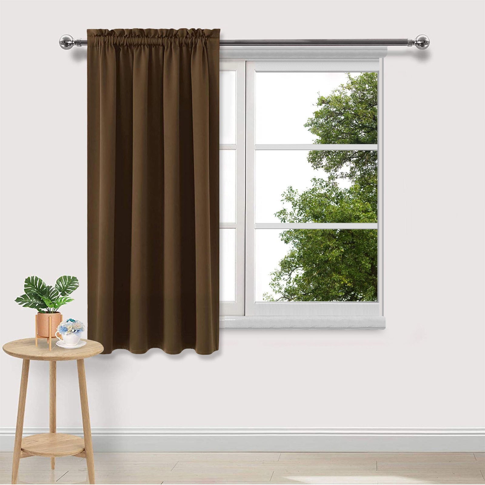 JeashCHAT 2 Panels Blackout Curtains for Bedroom and Living Room, Thermal Insulated Window Curtains Solid Color Rod Pocket Drapes Window Treatments, 45 x 38 inch, Brown