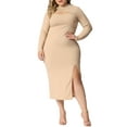 thumbnail image 2 of Unique Bargains Women's Plus Size Bodycon Dress Knee Slim Cut Out Dresses 1X Khaki, 2 of 6