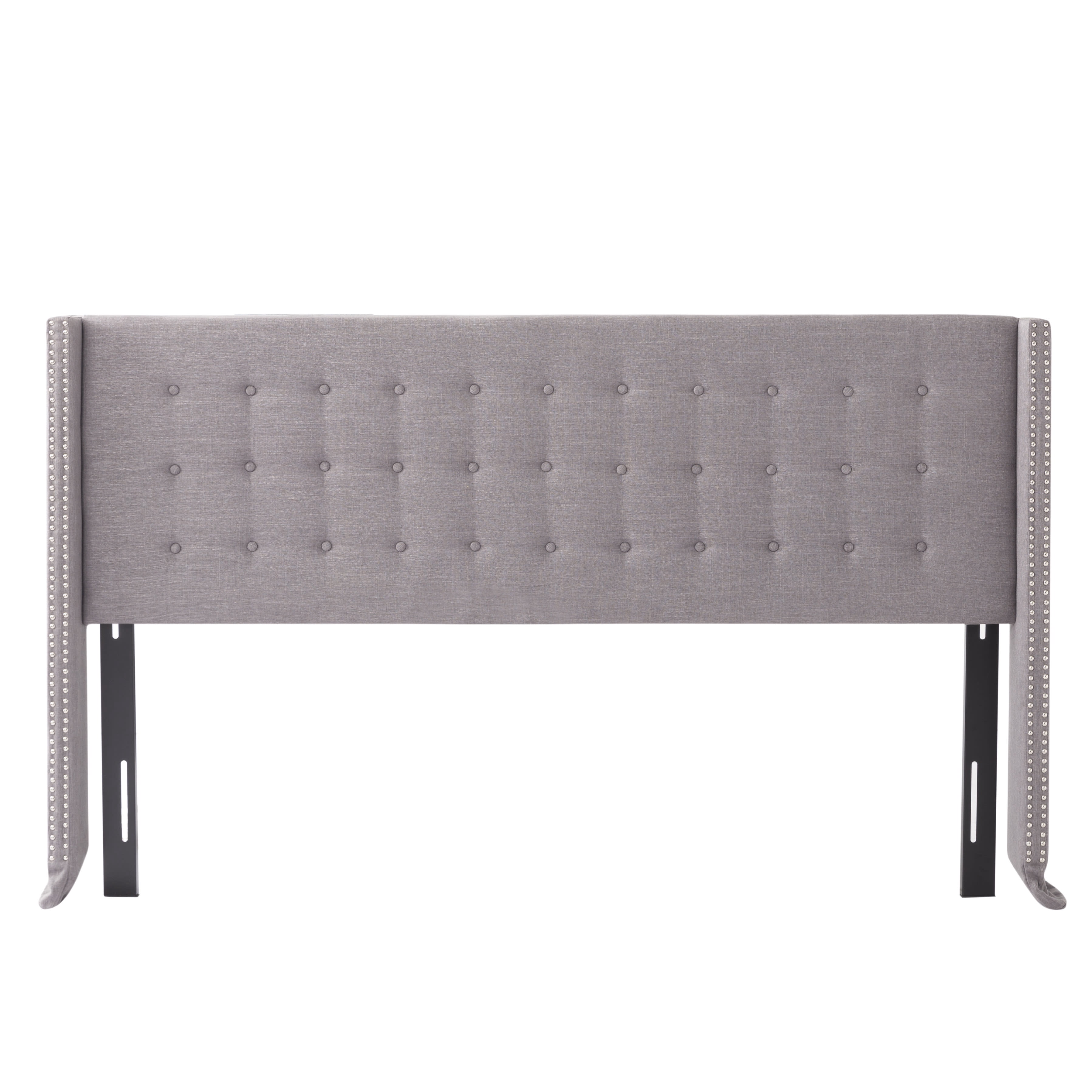 Gewnee King Upholstered Headboard 82.68" Linen Dark Grey Adjustable Height Wingback with Nail-Head Trim for Bedroom